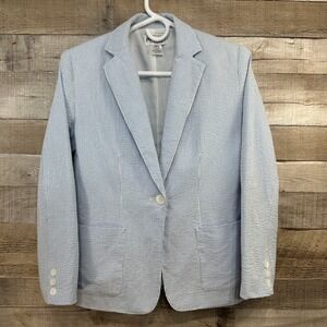 Pendleton Women Blue White Seersucker Pant Suit Cotton Pant 2  Blazer P